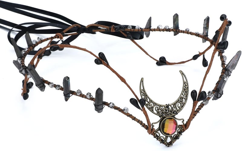 MOSTORY Elf Crystal Crown Tiara - Fairy Headpiece Viking Headband Elven Circlet for Renaissance Halloween Cosplay - Image 1